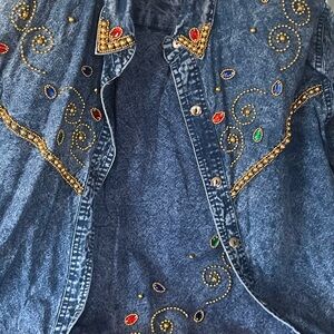 Embellished Denim Jacket with Colorful Accents